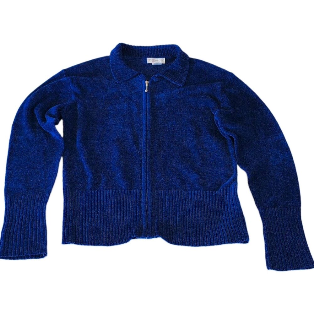 VTG Worthington Essentials Royal Blue Chenille Full Zip Sweater Women M Cozy